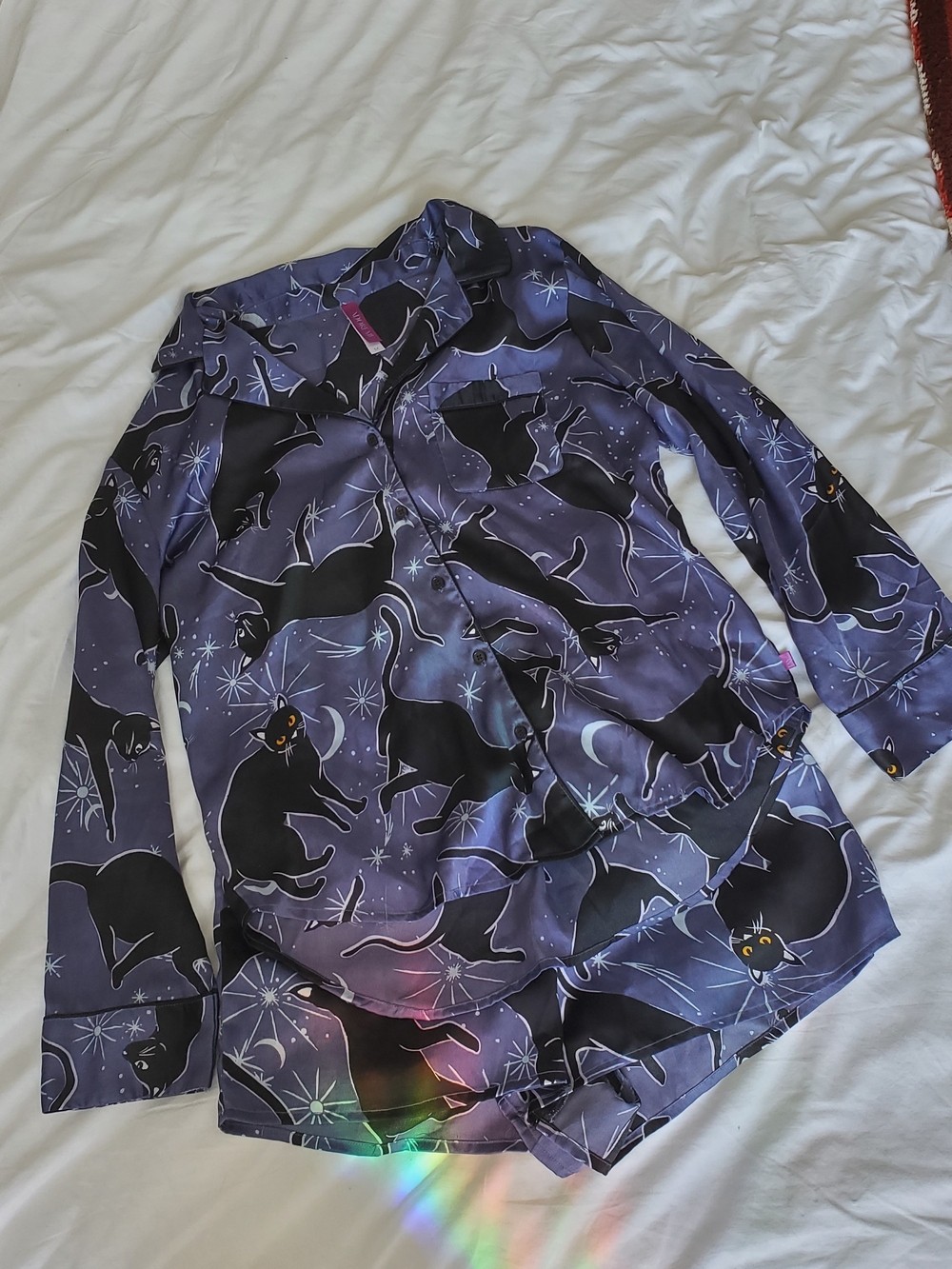 Adore Me Purple and Black Cat Print Pajama Top